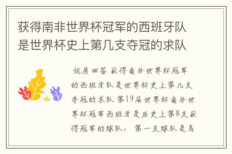 获得南非世界杯冠军的西班牙队是世界杯史上第几支夺冠的求队