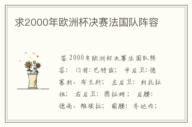 求2000年欧洲杯决赛法国队阵容