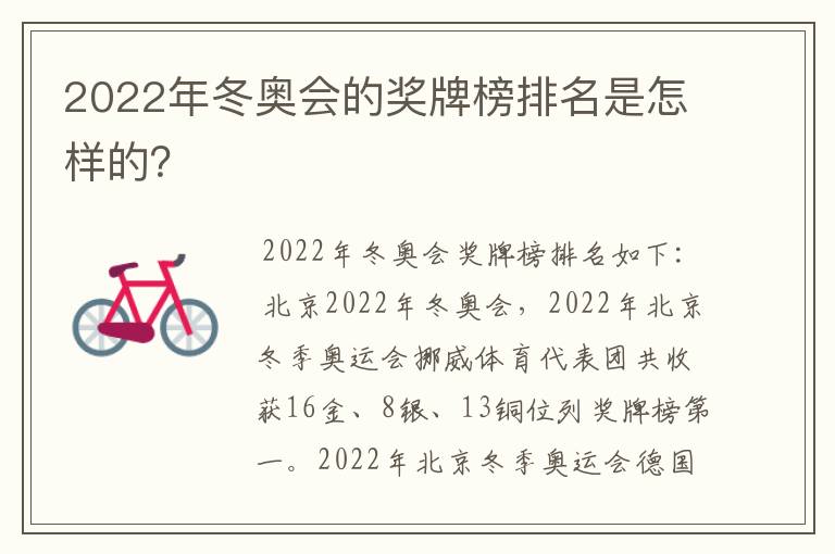 2022年冬奥会的奖牌榜排名是怎样的?