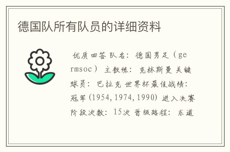 德国队所有队员的详细资料