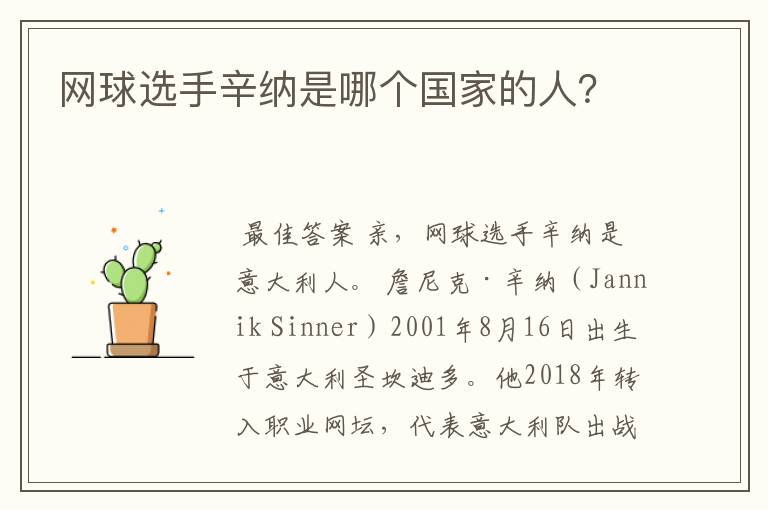 网球选手辛纳是哪个国家的人？