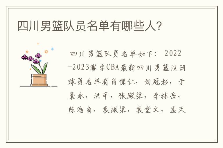四川男篮队员名单有哪些人?