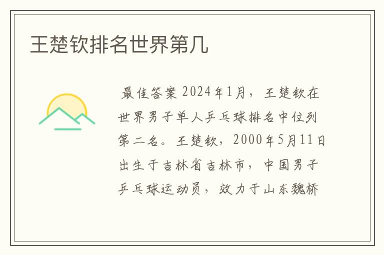 王楚钦排名世界第几