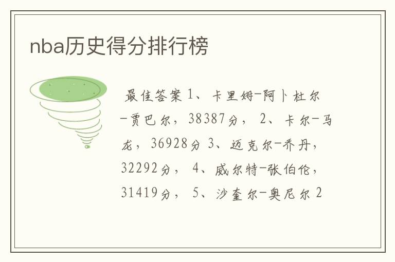 nba历史得分排行榜