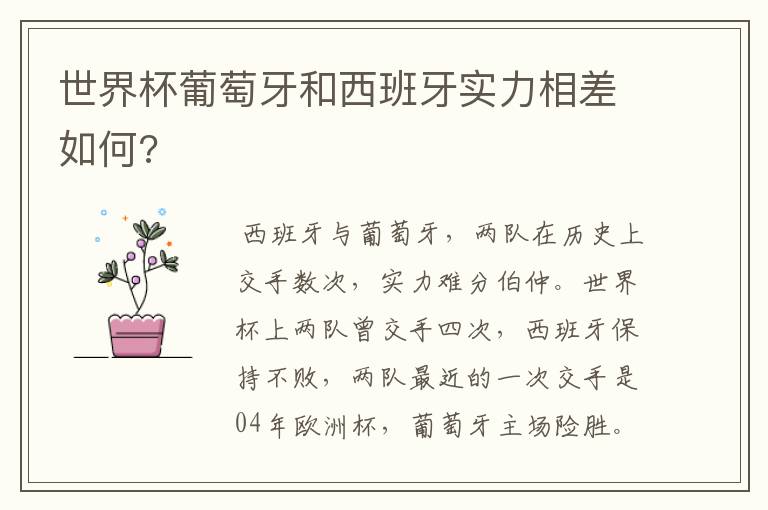 世界杯葡萄牙和西班牙实力相差如何?