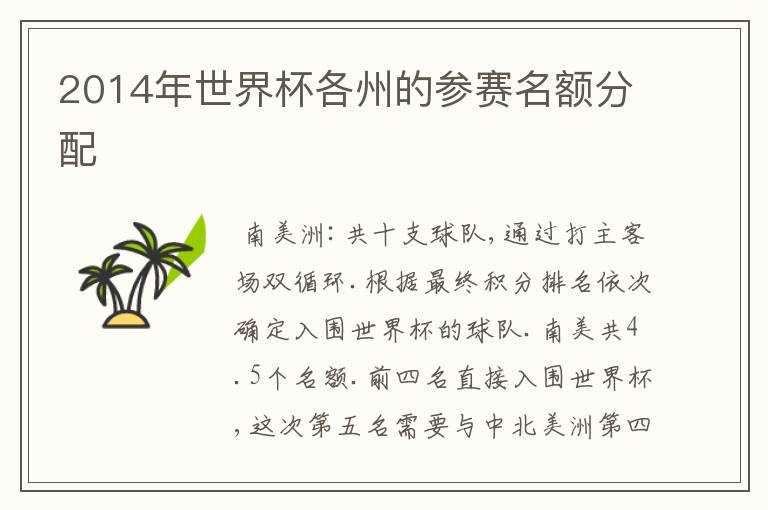 2014年世界杯各州的参赛名额分配