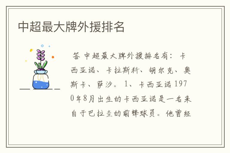 中超最大牌外援排名