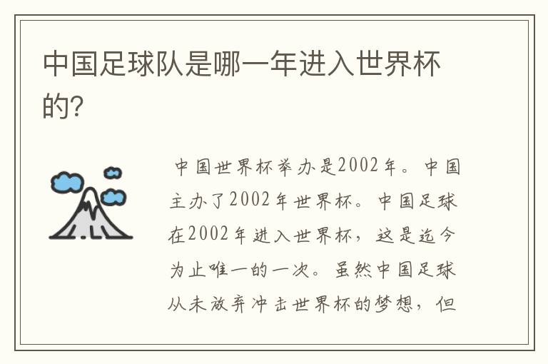 中国足球队是哪一年进入世界杯的?