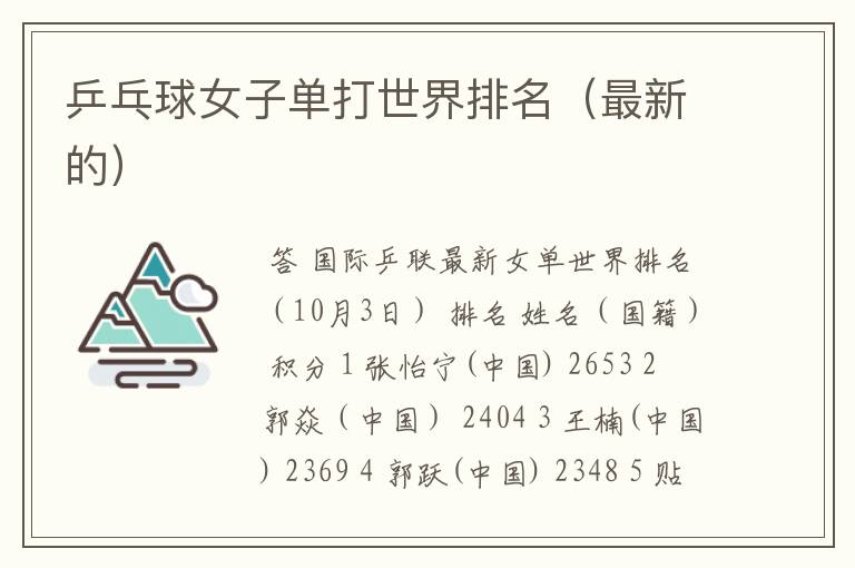 乒乓球女子单打世界排名(最新的)