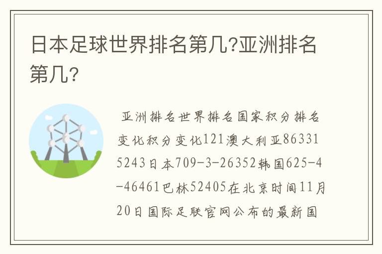 日本足球世界排名第几?亚洲排名第几?