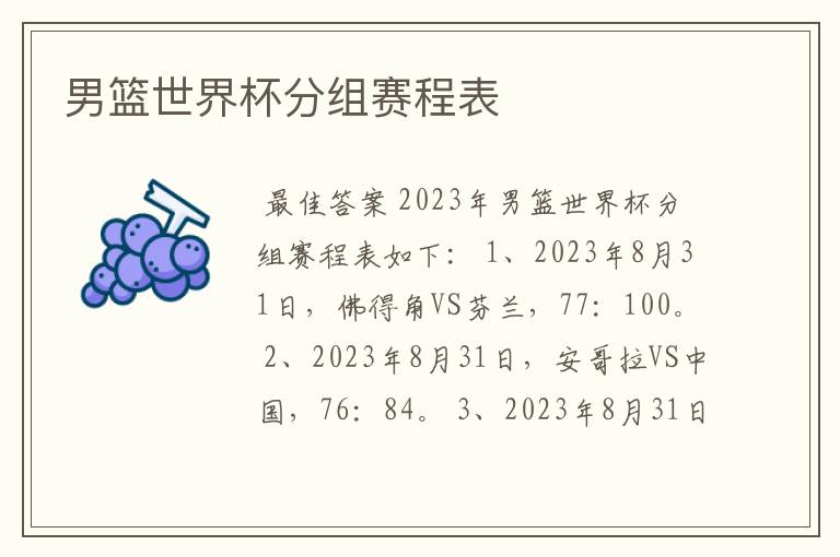 男篮世界杯分组赛程表