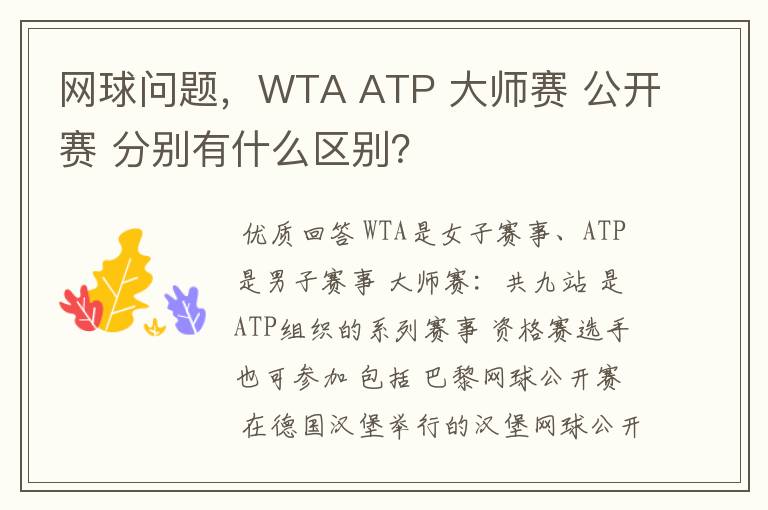 网球问题,WTA ATP 大师赛 公开赛 分别有什么区别?