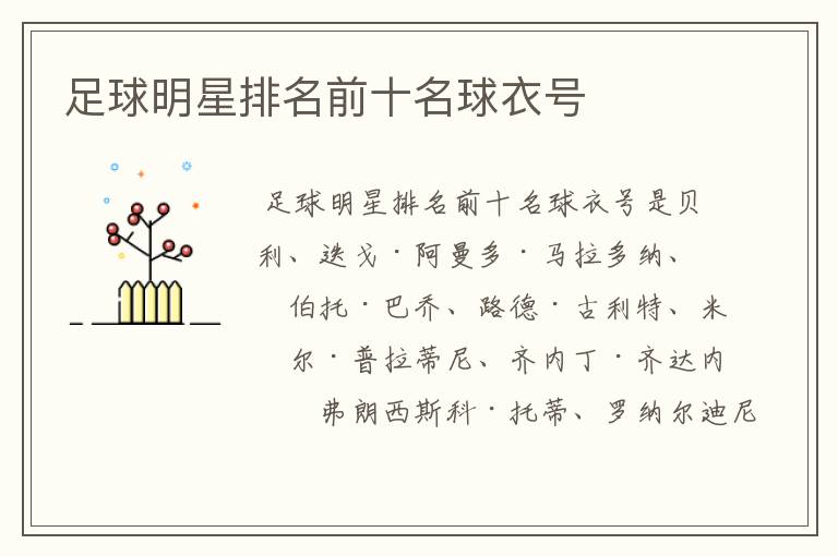 足球明星排名前十名球衣号