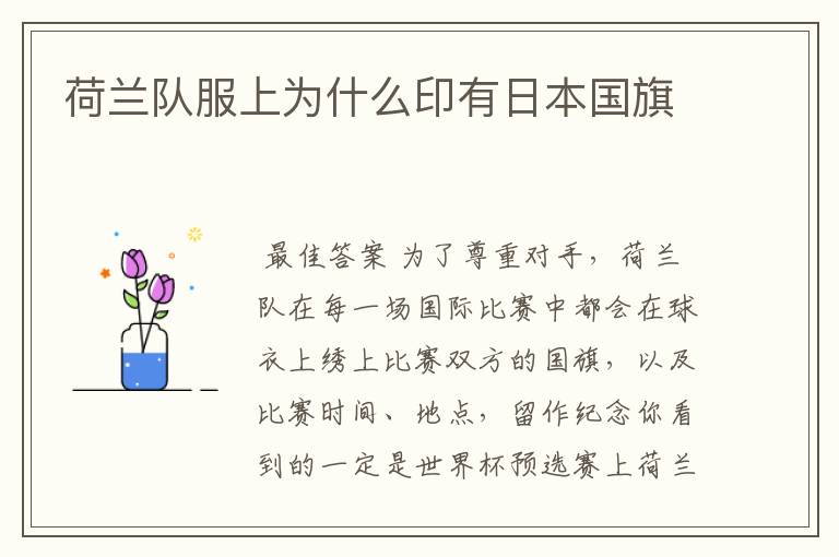 荷兰队服上为什么印有日本国旗
