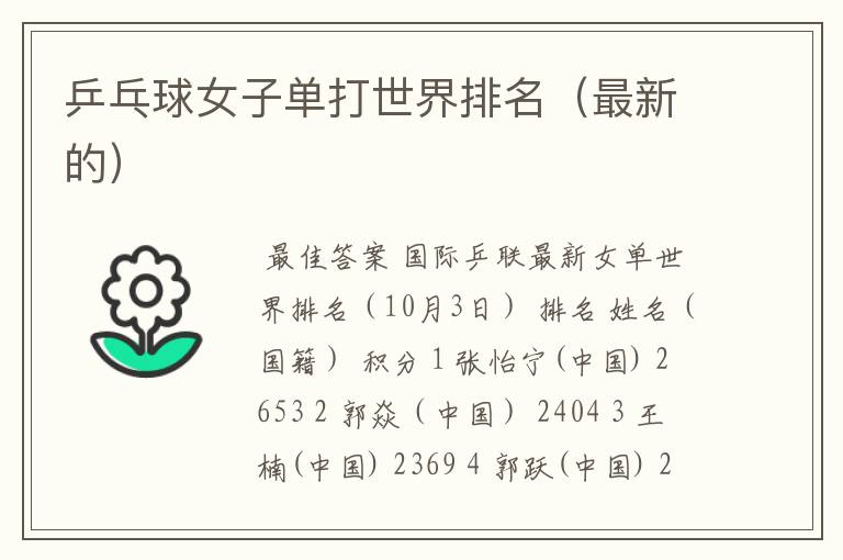 乒乓球女子单打世界排名(最新的)