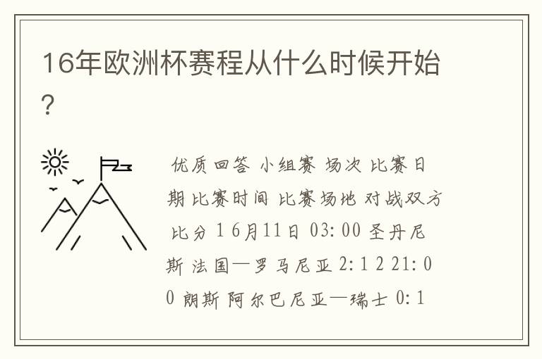 16年欧洲杯赛程从什么时候开始?