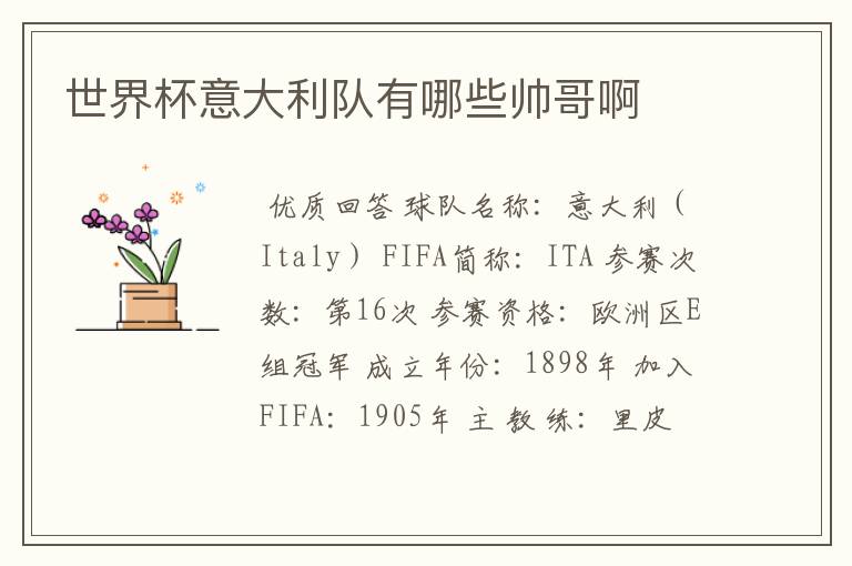 世界杯意大利队有哪些帅哥啊