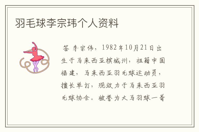 羽毛球李宗玮个人资料