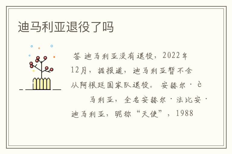 迪马利亚退役了吗