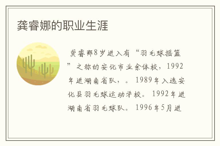 龚睿娜的职业生涯