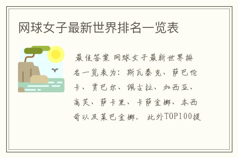 网球女子最新世界排名一览表