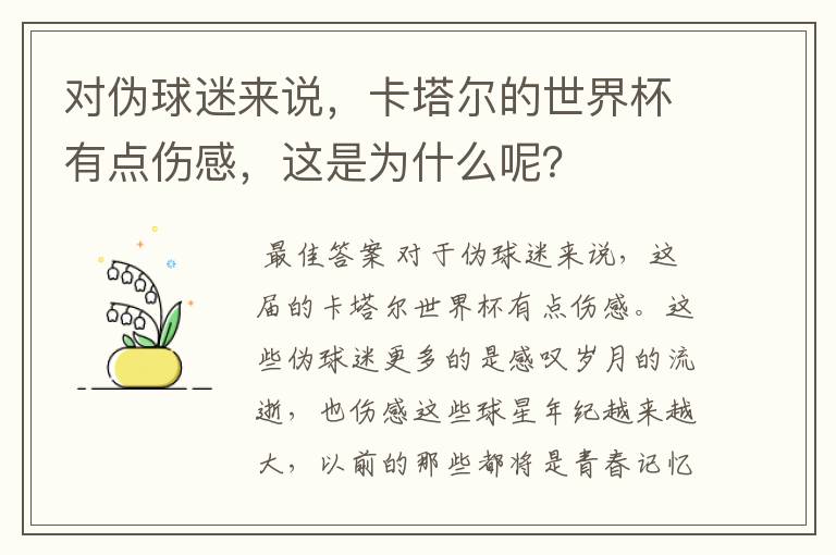 对伪球迷来说,卡塔尔的世界杯有点伤感,这是为什么呢?
