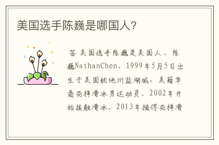 美国选手陈巍是哪国人?