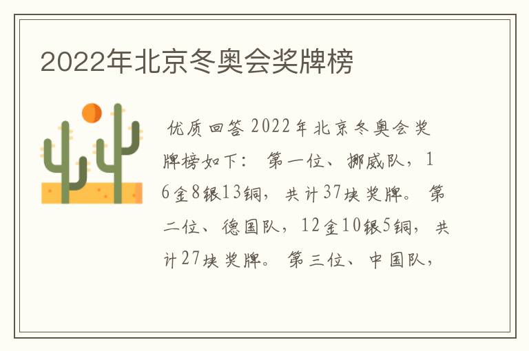 2022年北京冬奥会奖牌榜