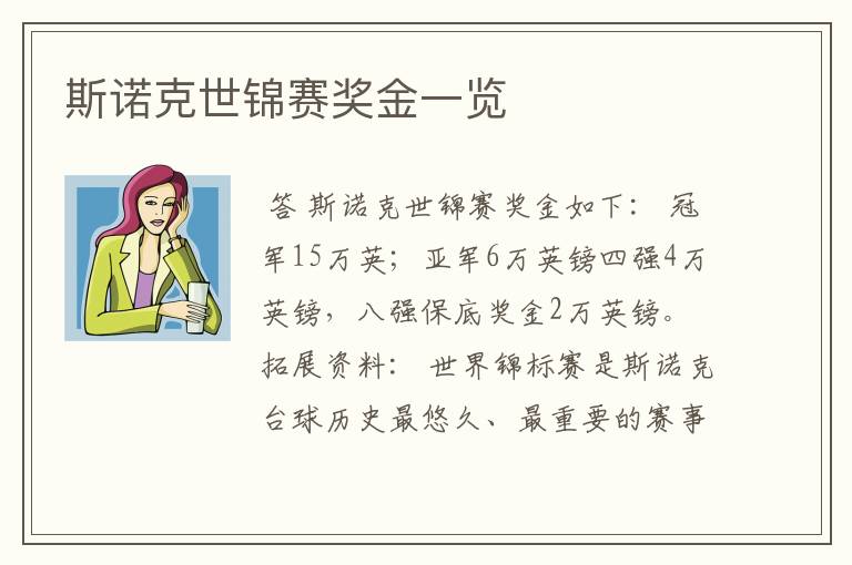 斯诺克世锦赛奖金一览