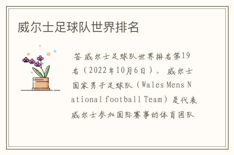 威尔士足球队世界排名