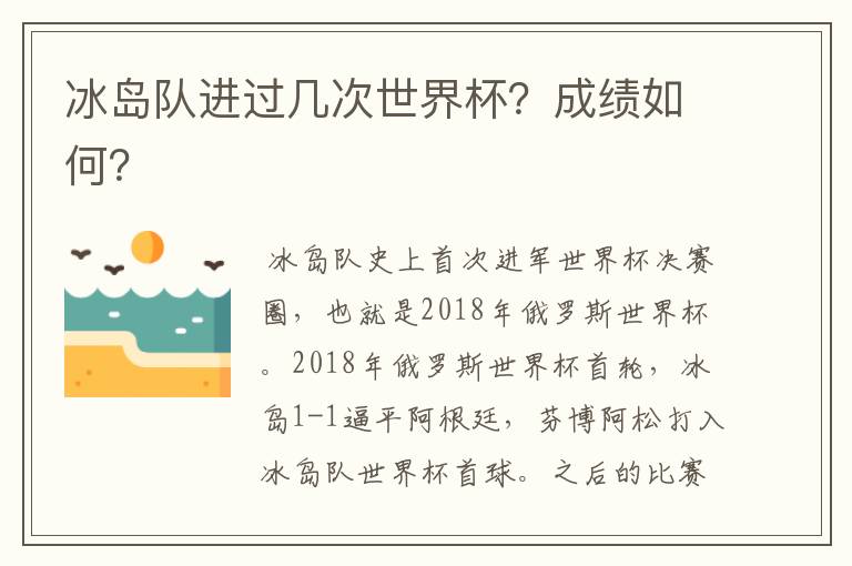 冰岛队进过几次世界杯?成绩如何?