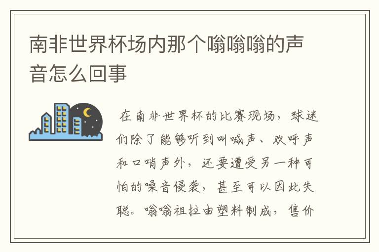 南非世界杯场内那个嗡嗡嗡的声音怎么回事