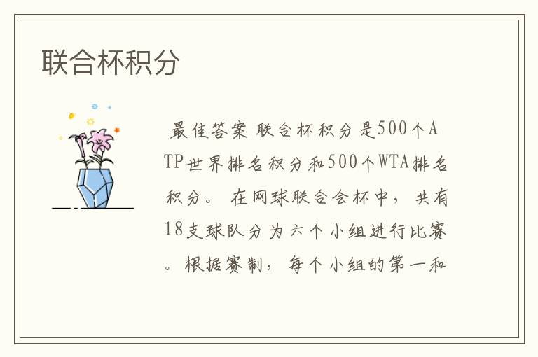 联合杯积分