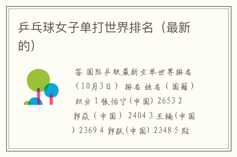 乒乓球女子单打世界排名(最新的)