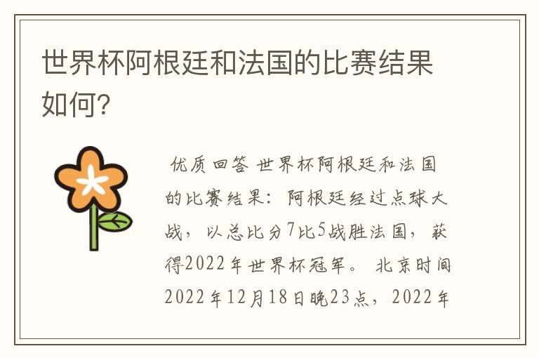 世界杯阿根廷和法国的比赛结果如何?