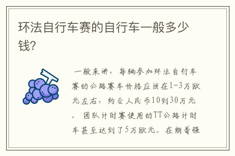 环法自行车赛的自行车一般多少钱?