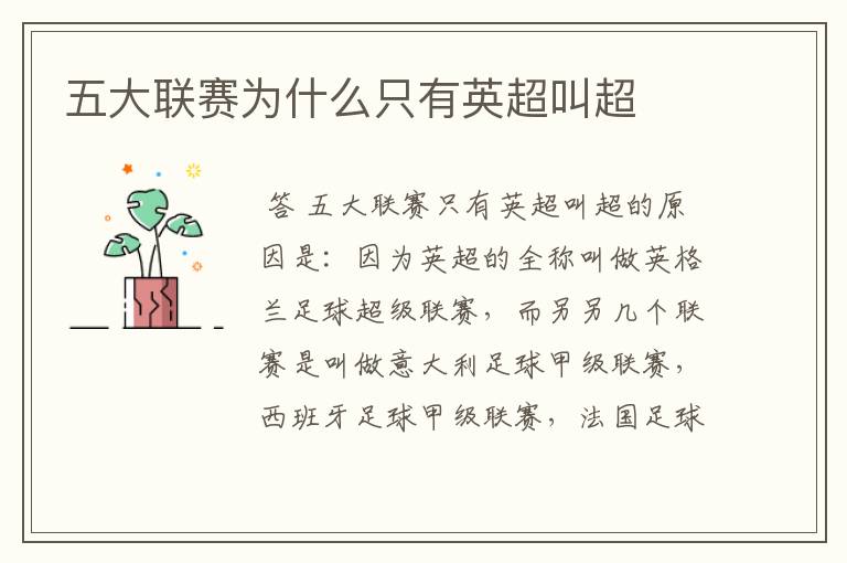 五大联赛为什么只有英超叫超