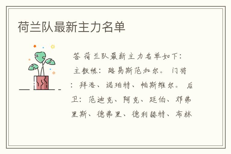荷兰队最新主力名单