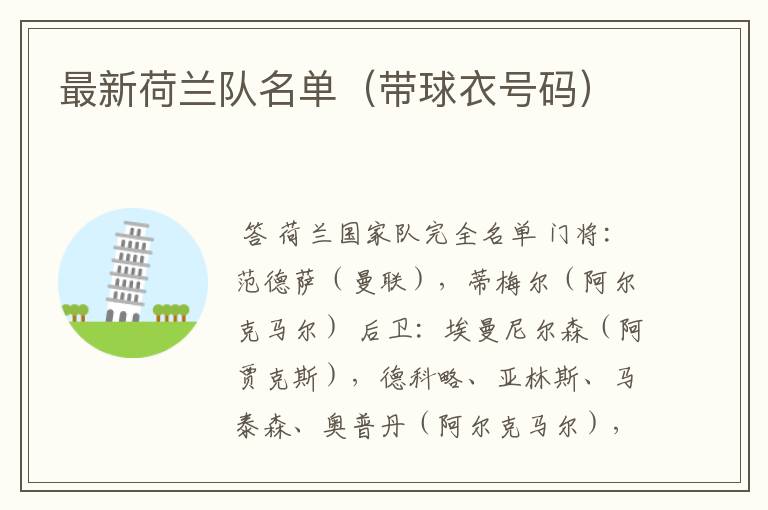 最新荷兰队名单(带球衣号码)