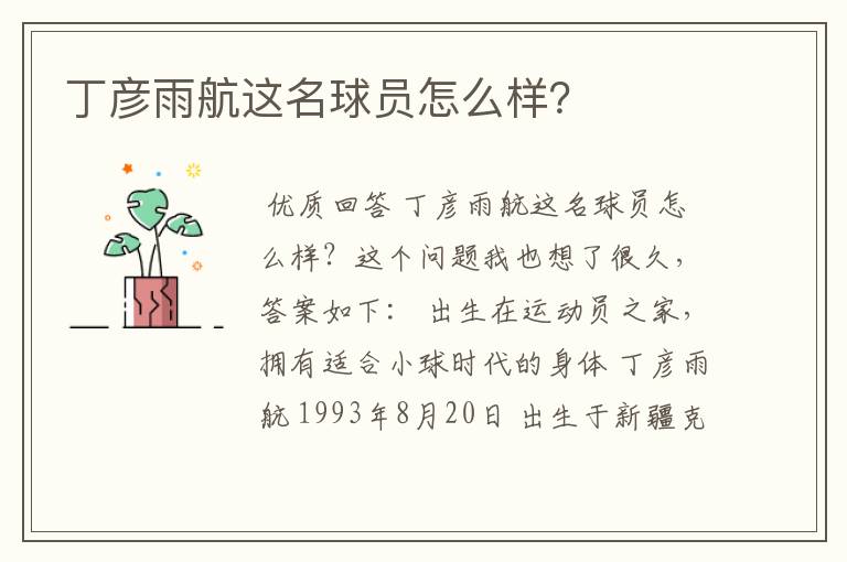 丁彦雨航这名球员怎么样?
