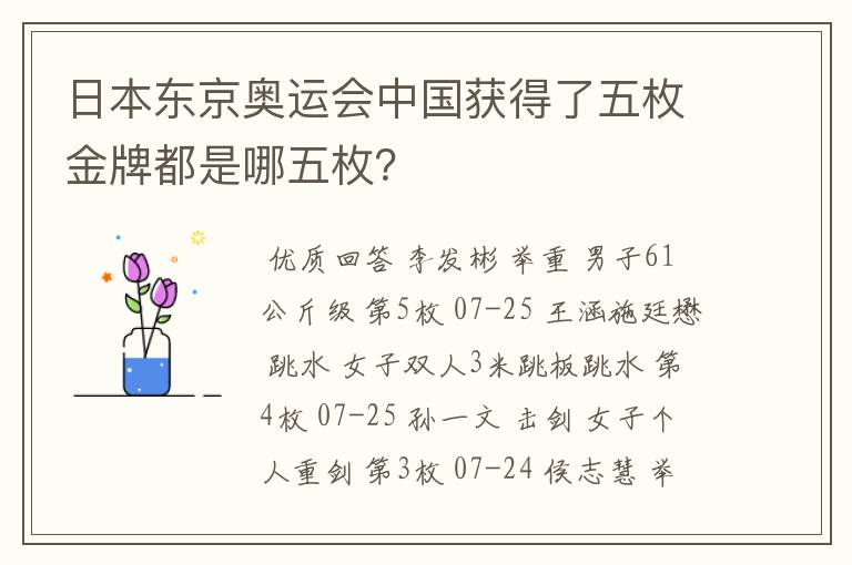 日本东京奥运会中国获得了五枚金牌都是哪五枚?