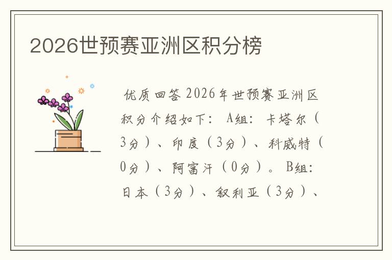 2026世预赛亚洲区积分榜