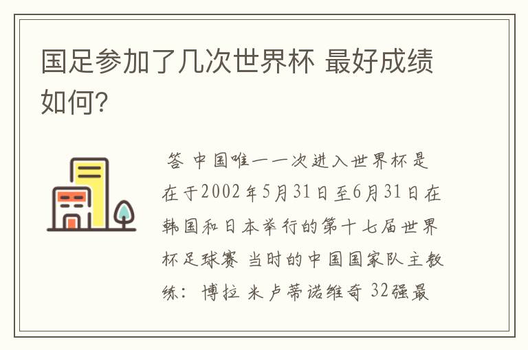 国足参加了几次世界杯 最好成绩如何?