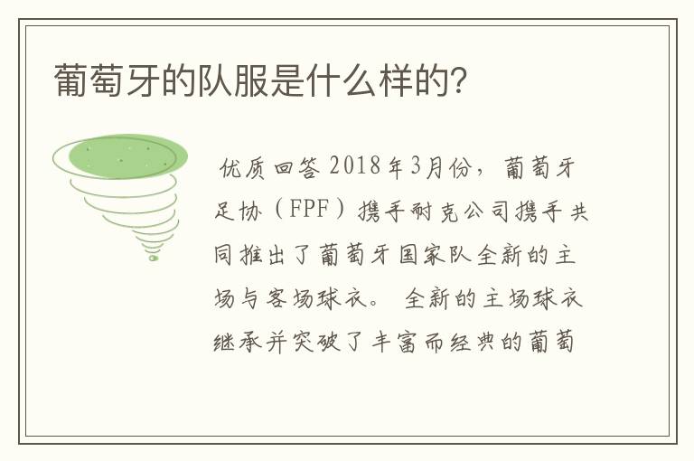 葡萄牙的队服是什么样的?
