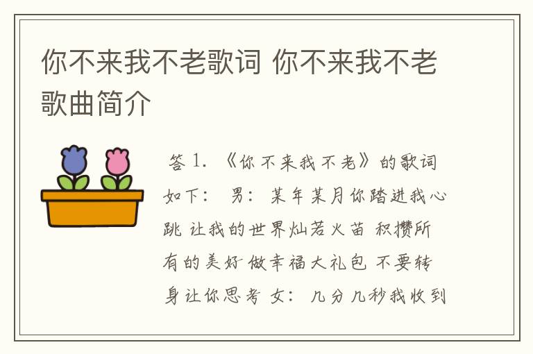 你不来我不老歌词 你不来我不老歌曲简介