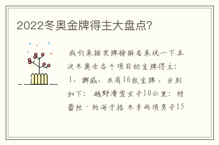 2022冬奥金牌得主大盘点?