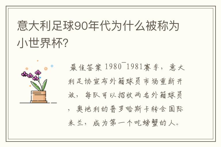 意大利足球90年代为什么被称为小世界杯?