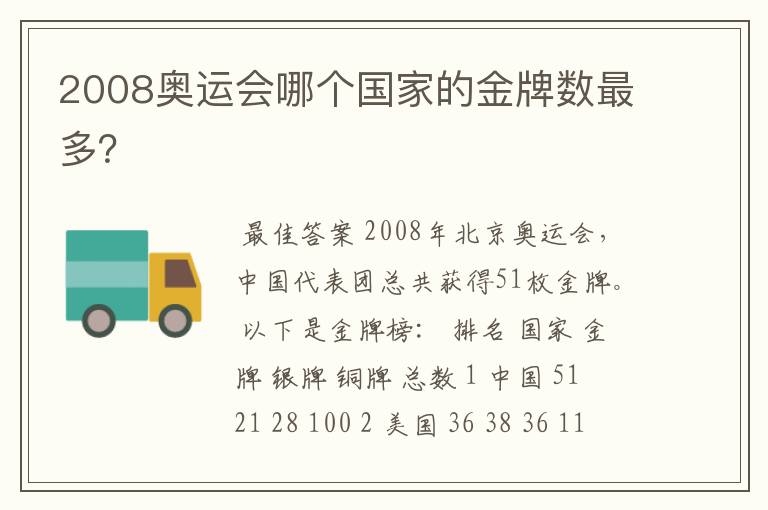 2008奥运会哪个国家的金牌数最多?