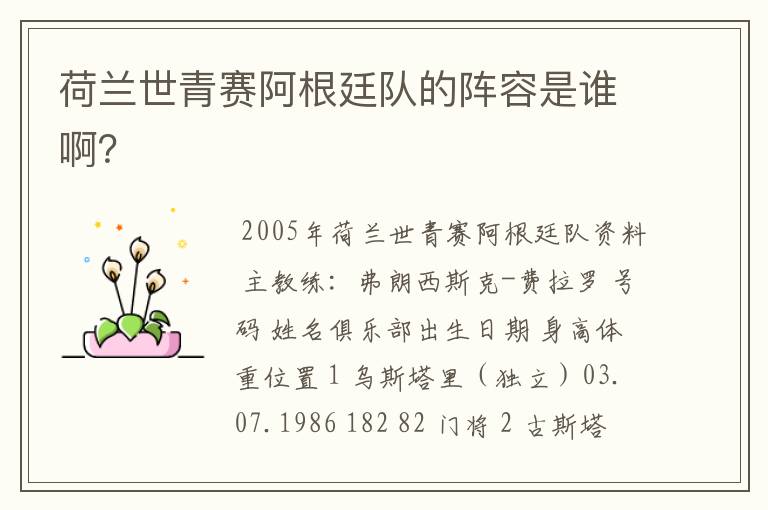荷兰世青赛阿根廷队的阵容是谁啊?