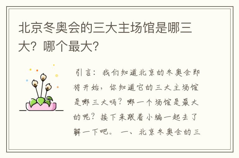 北京冬奥会的三大主场馆是哪三大?哪个最大?